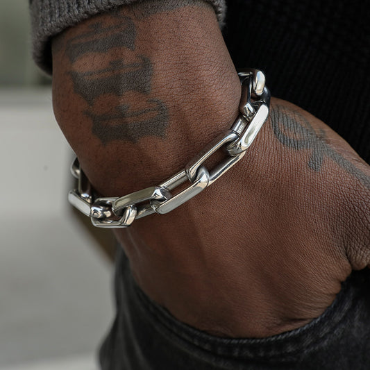 Bold Silver Metal Chain Titanium Steel Men's Bracelet