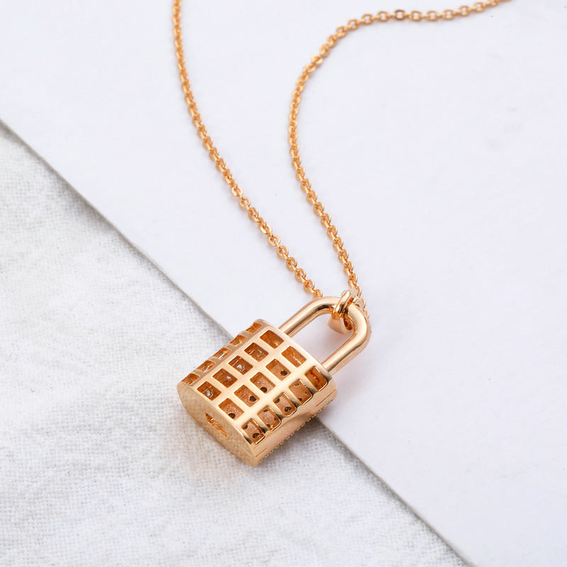 Fashion Trendy Bling Zircon Padlock Necklace