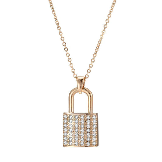 Fashion Trendy Bling Zircon Padlock Necklace