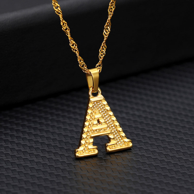 Initial Letter Pendant Necklace for Men Womens, 18K Gold Plated Monogram A-Z Figaro Chain