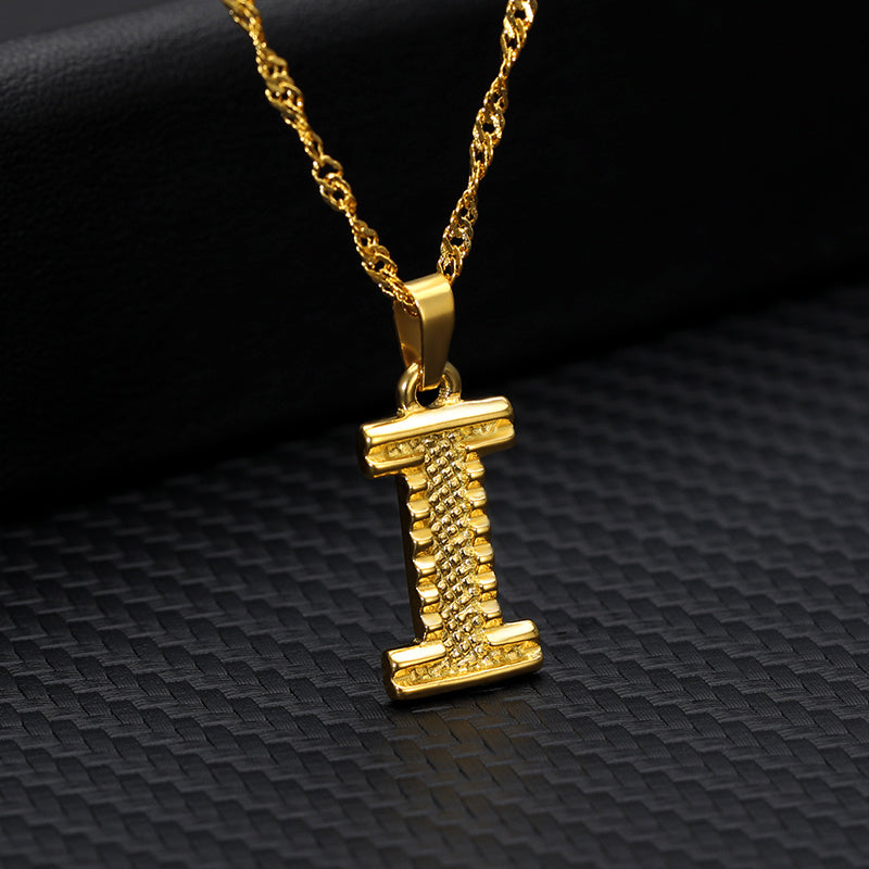 Initial Letter Pendant Necklace for Men Womens, 18K Gold Plated Monogram A-Z Figaro Chain