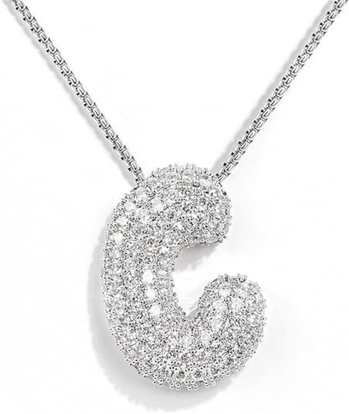 Cubic Zirconia Initial Letter Pendant Necklace in Gold Silver Color