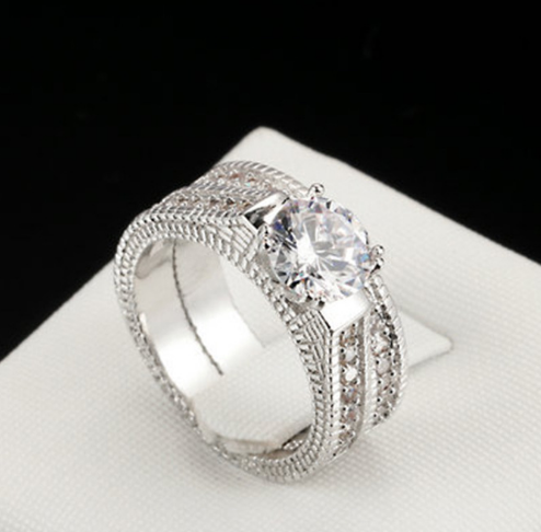 Classic Zirconia Engagement Wedding Ring Set