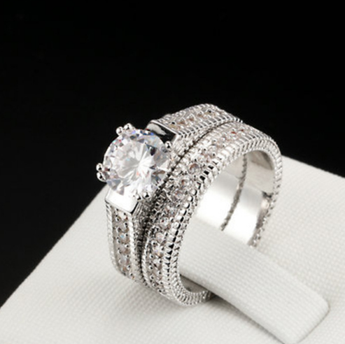 Classic Zirconia Engagement Wedding Ring Set