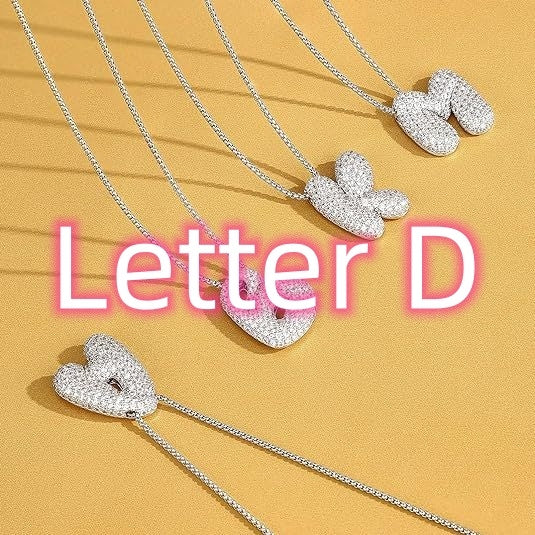 Cubic Zirconia Initial Letter Pendant Necklace in Gold Silver Color