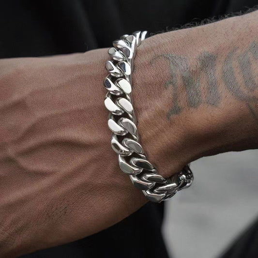 Bold Cuban Titanium Steel Chain Bracelet Men