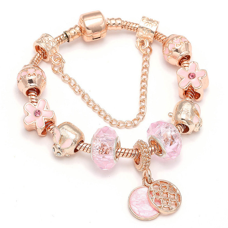 Pink Love Charm Butterfly Heart Rose Gold Bracelet