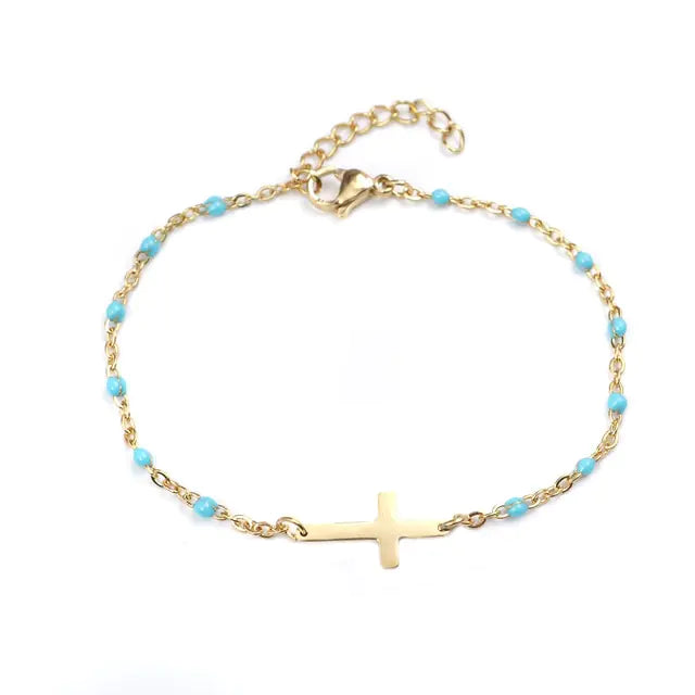 Golden Enamel Cross Bracelet