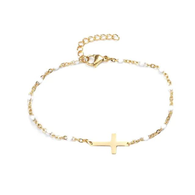 Golden Enamel Cross Bracelet