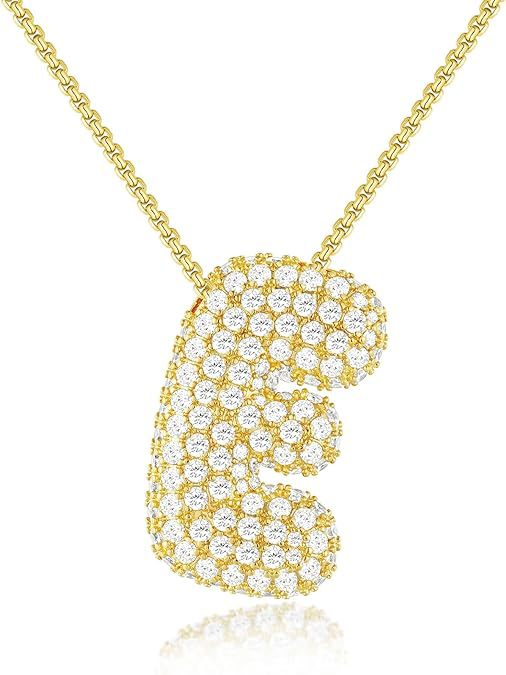 Cubic Zirconia Initial Letter Pendant Necklace in Gold Silver Color