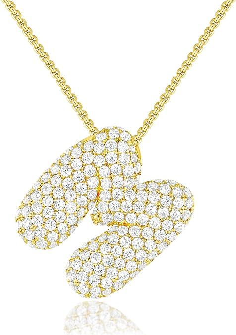 Cubic Zirconia Initial Letter Pendant Necklace in Gold Silver Color