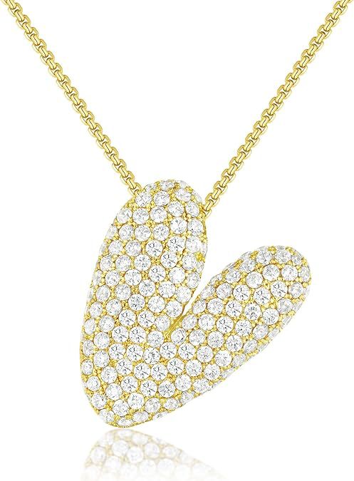 Cubic Zirconia Initial Letter Pendant Necklace in Gold Silver Color