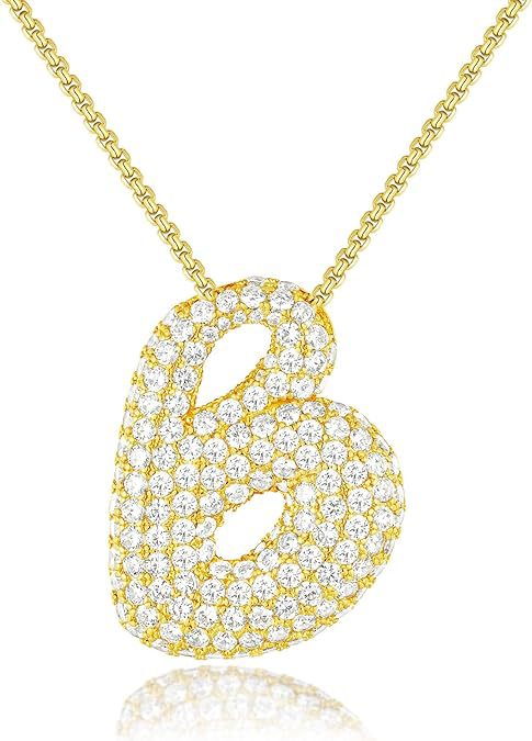 Cubic Zirconia Initial Letter Pendant Necklace in Gold Silver Color