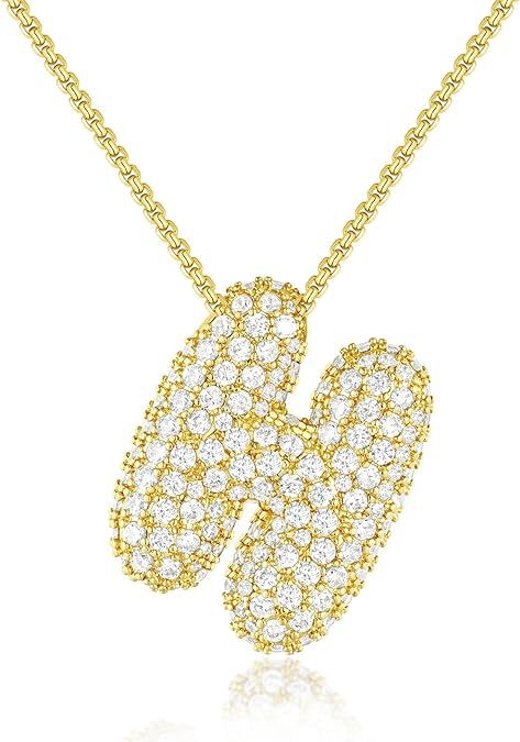 Cubic Zirconia Initial Letter Pendant Necklace in Gold Silver Color