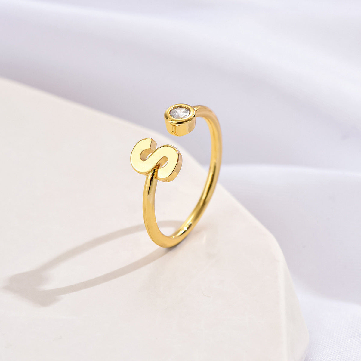 14K Gold-tone Zircon Initial Ring