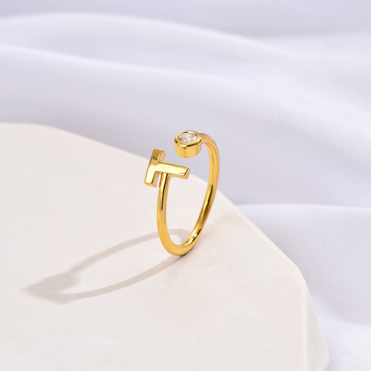 14K Gold-tone Zircon Initial Ring