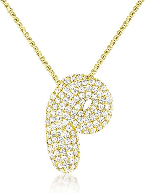 Cubic Zirconia Initial Letter Pendant Necklace in Gold Silver Color