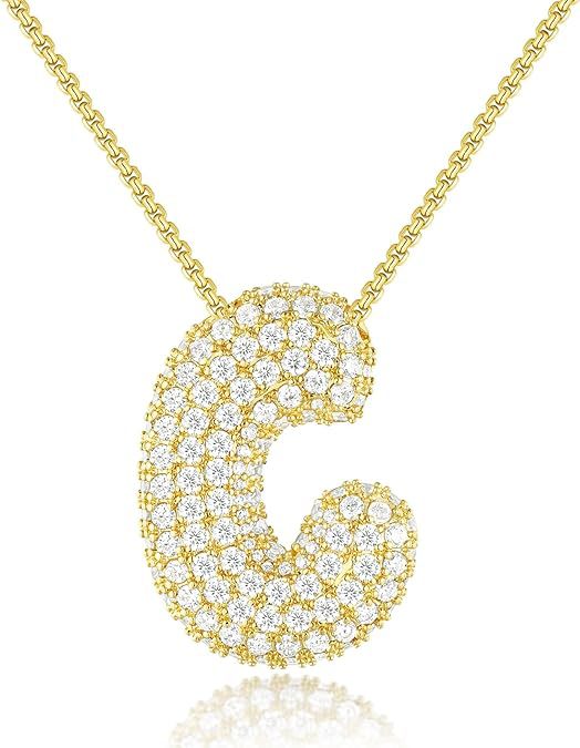 Cubic Zirconia Initial Letter Pendant Necklace in Gold Silver Color