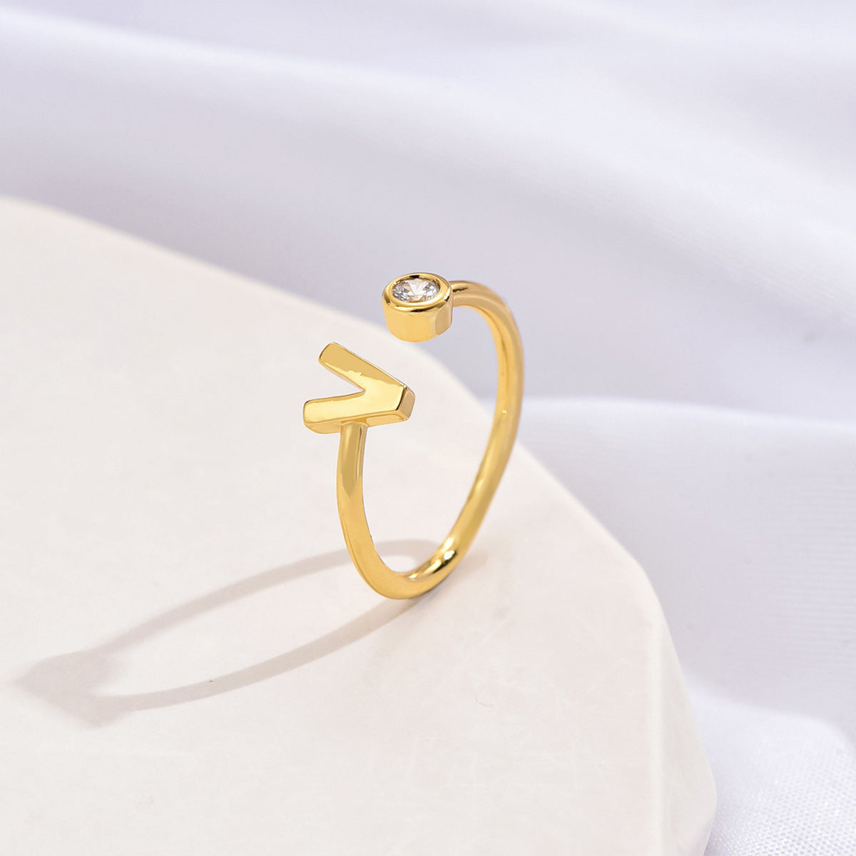 14K Gold-tone Zircon Initial Ring