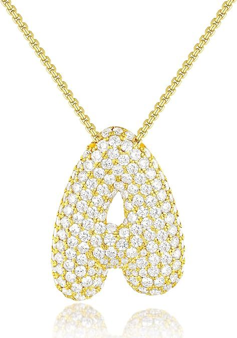 Cubic Zirconia Initial Letter Pendant Necklace in Gold Silver Color