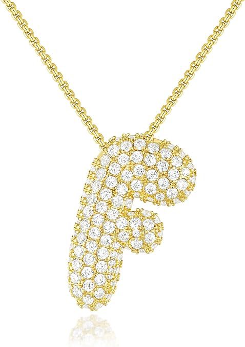 Cubic Zirconia Initial Letter Pendant Necklace in Gold Silver Color