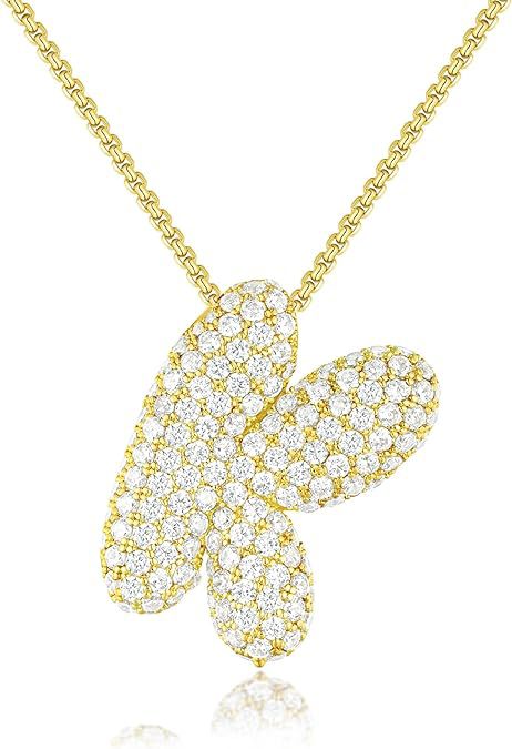 Cubic Zirconia Initial Letter Pendant Necklace in Gold Silver Color