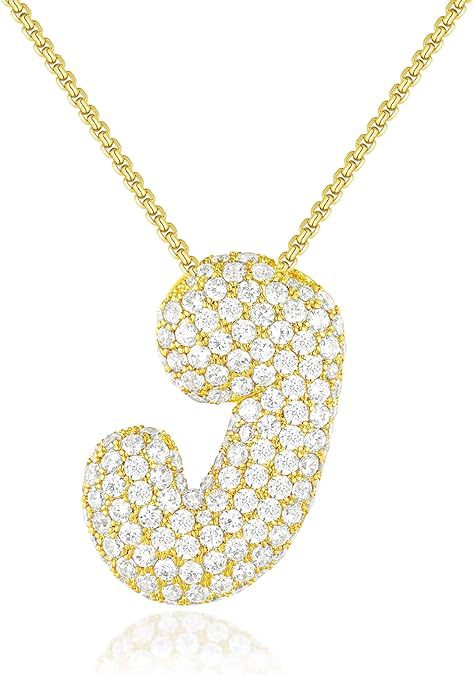 Cubic Zirconia Initial Letter Pendant Necklace in Gold Silver Color