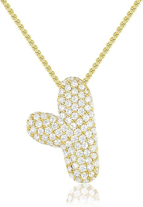 Cubic Zirconia Initial Letter Pendant Necklace in Gold Silver Color