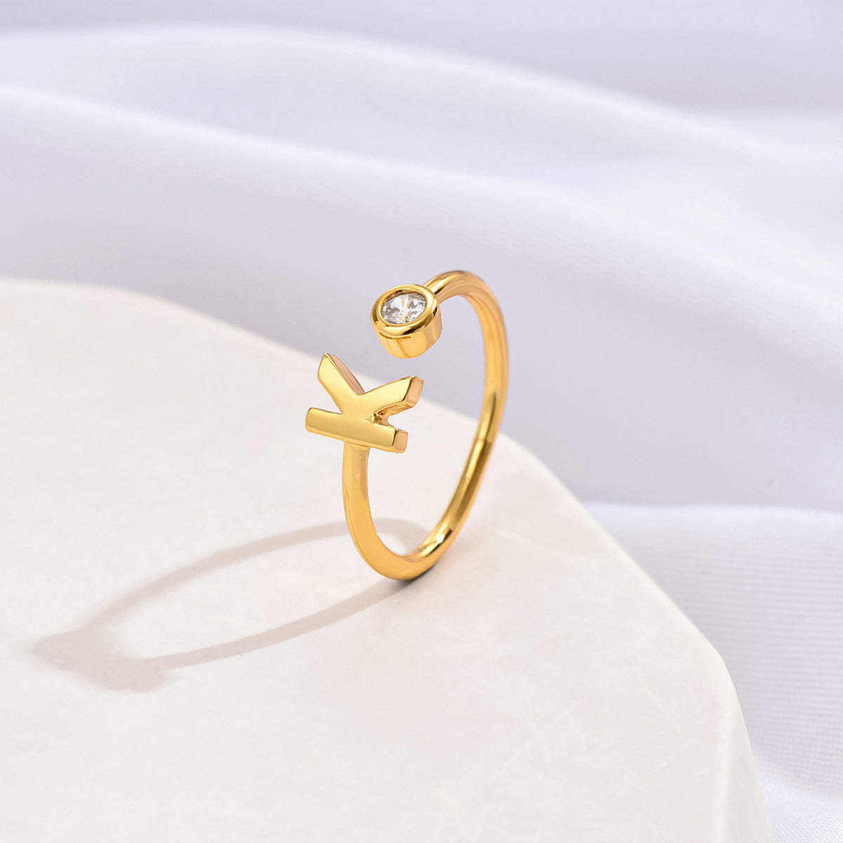 14K Gold-tone Zircon Initial Ring