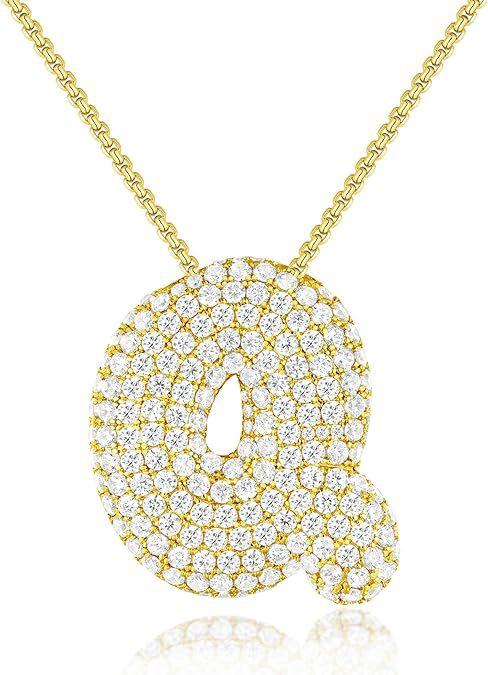 Cubic Zirconia Initial Letter Pendant Necklace in Gold Silver Color