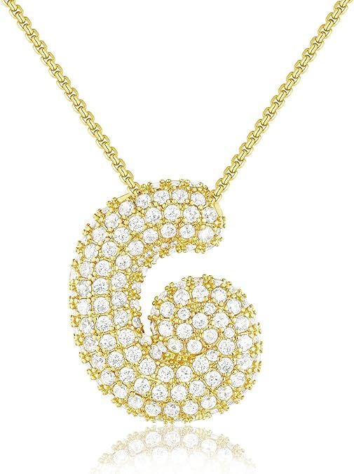 Cubic Zirconia Initial Letter Pendant Necklace in Gold Silver Color