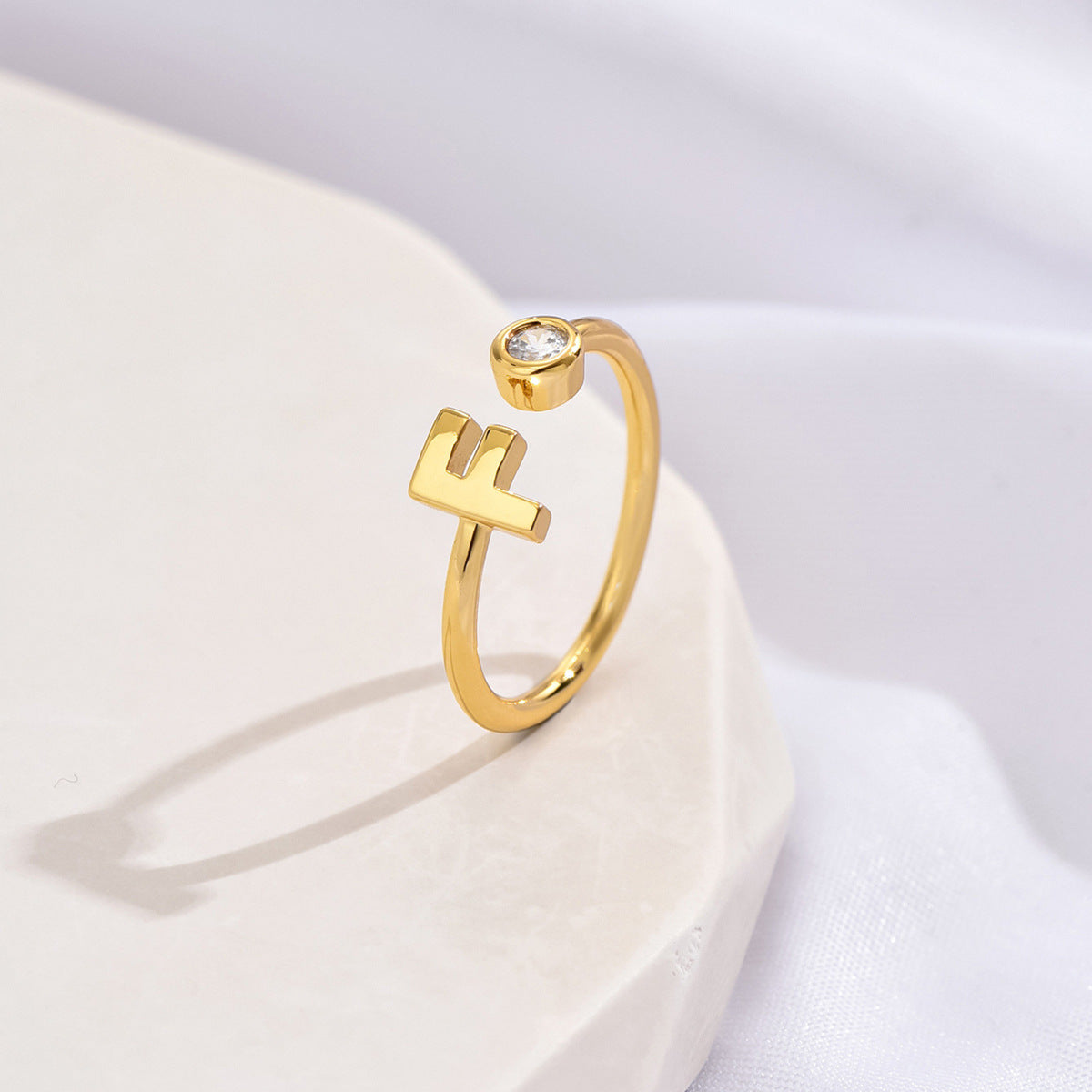 14K Gold-tone Zircon Initial Ring