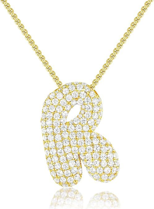 Cubic Zirconia Initial Letter Pendant Necklace in Gold Silver Color