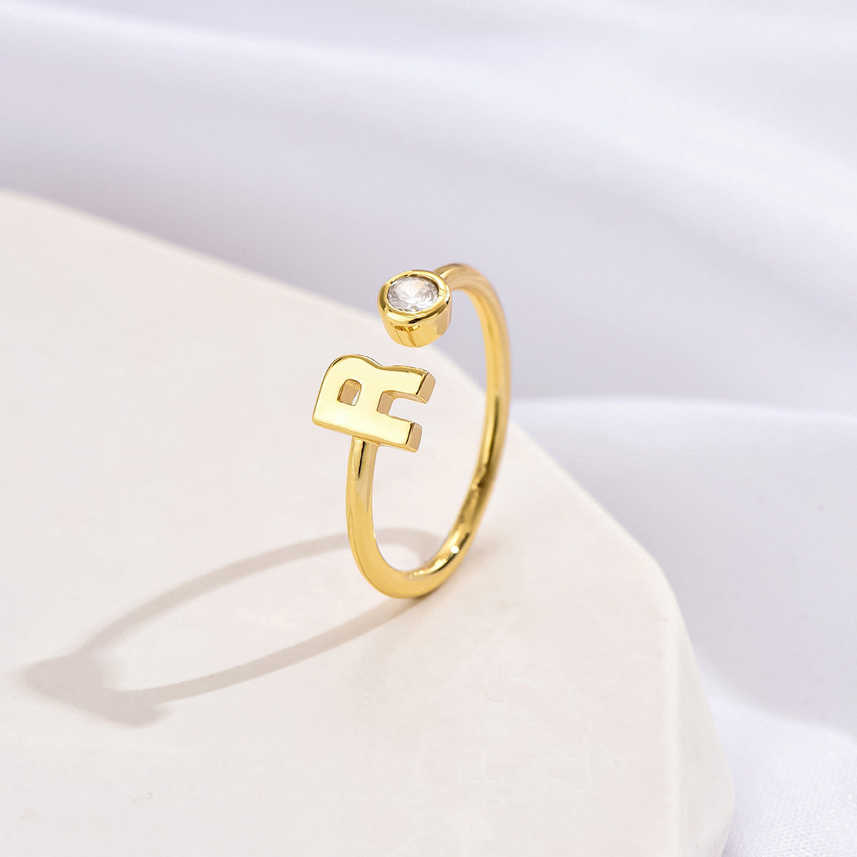 14K Gold-tone Zircon Initial Ring