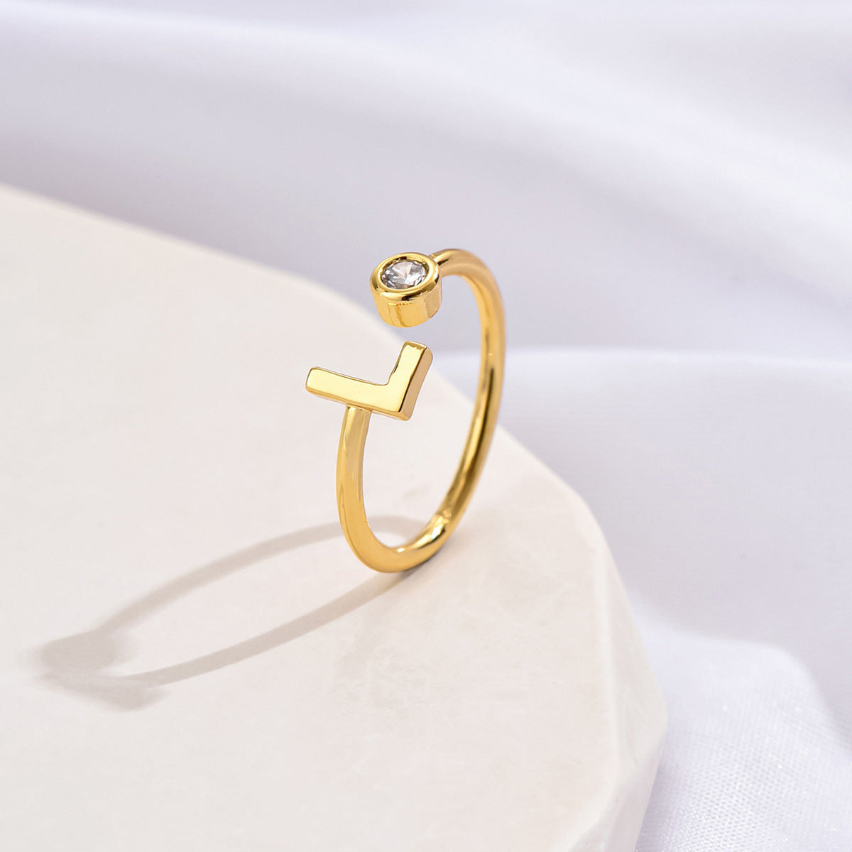 14K Gold-tone Zircon Initial Ring