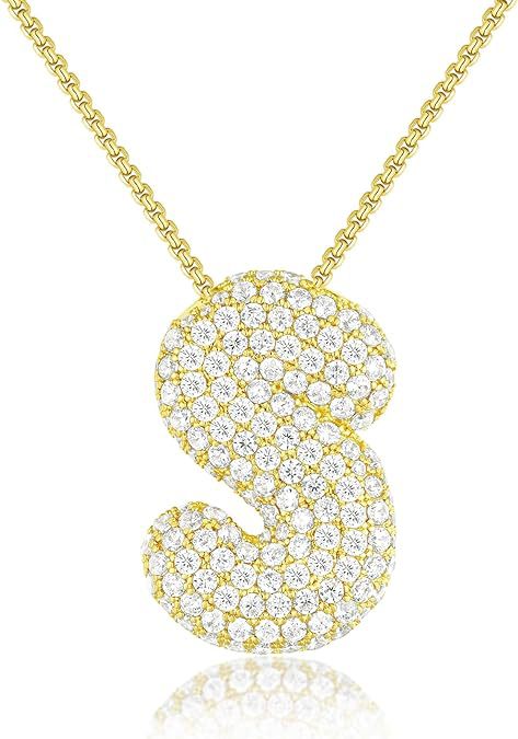 Cubic Zirconia Initial Letter Pendant Necklace in Gold Silver Color