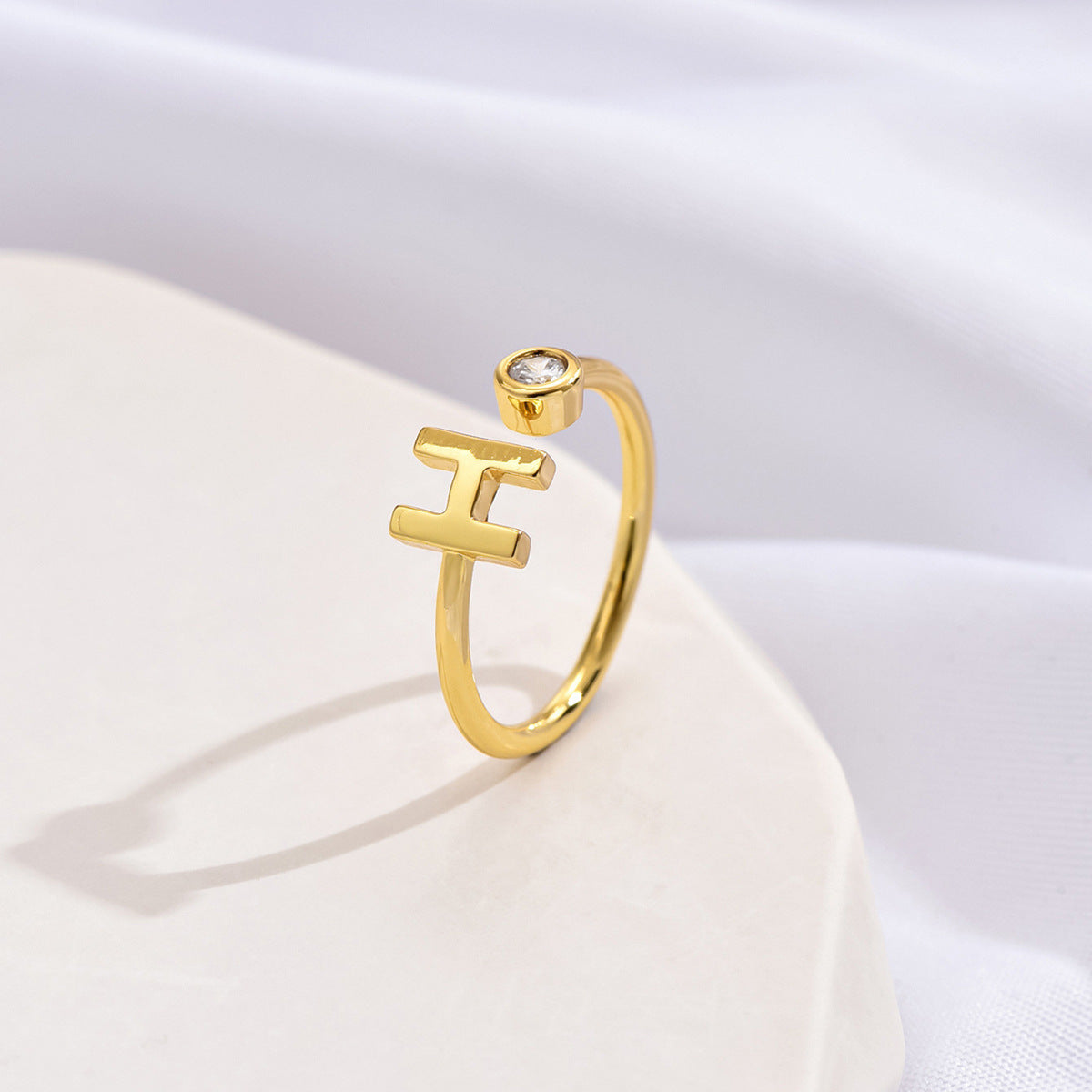 14K Gold-tone Zircon Initial Ring