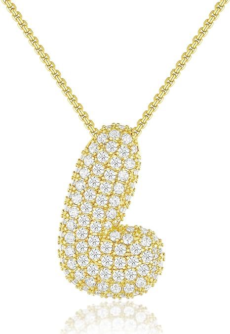 Cubic Zirconia Initial Letter Pendant Necklace in Gold Silver Color