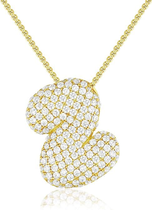 Cubic Zirconia Initial Letter Pendant Necklace in Gold Silver Color