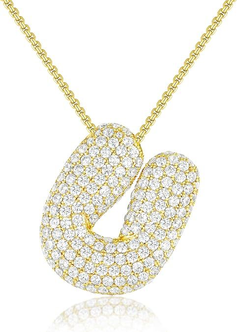 Cubic Zirconia Initial Letter Pendant Necklace in Gold Silver Color