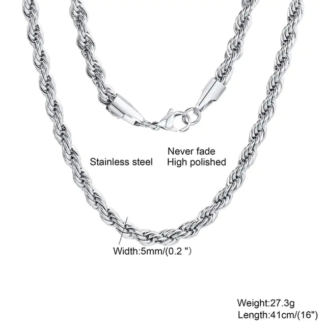 Men's Necklace Stainless Rope Chain