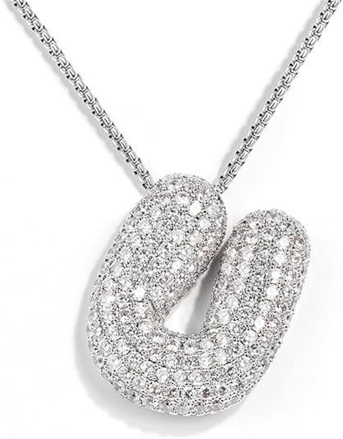 Cubic Zirconia Initial Letter Pendant Necklace in Gold Silver Color