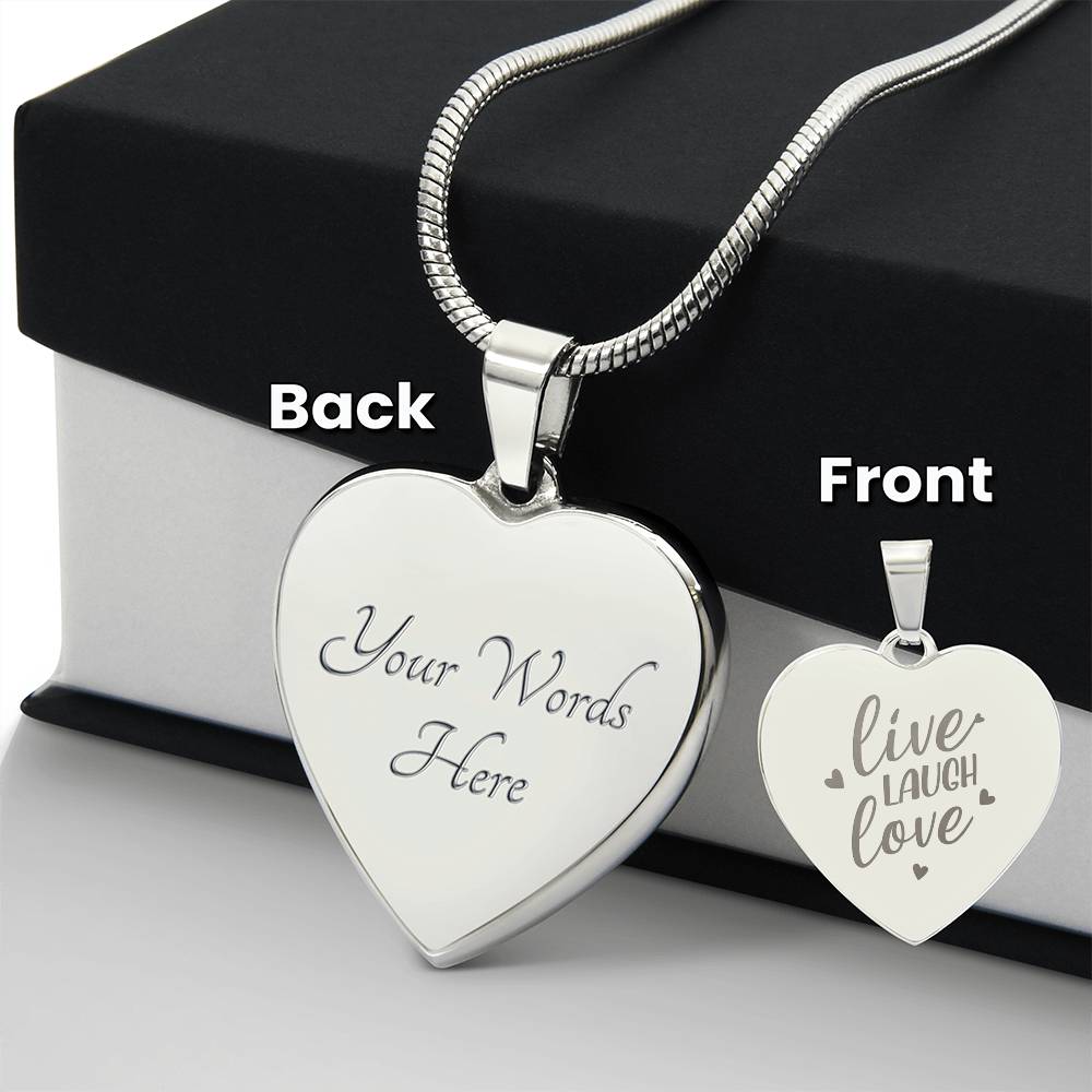 Live Laugh Love Engraved Heart Necklace