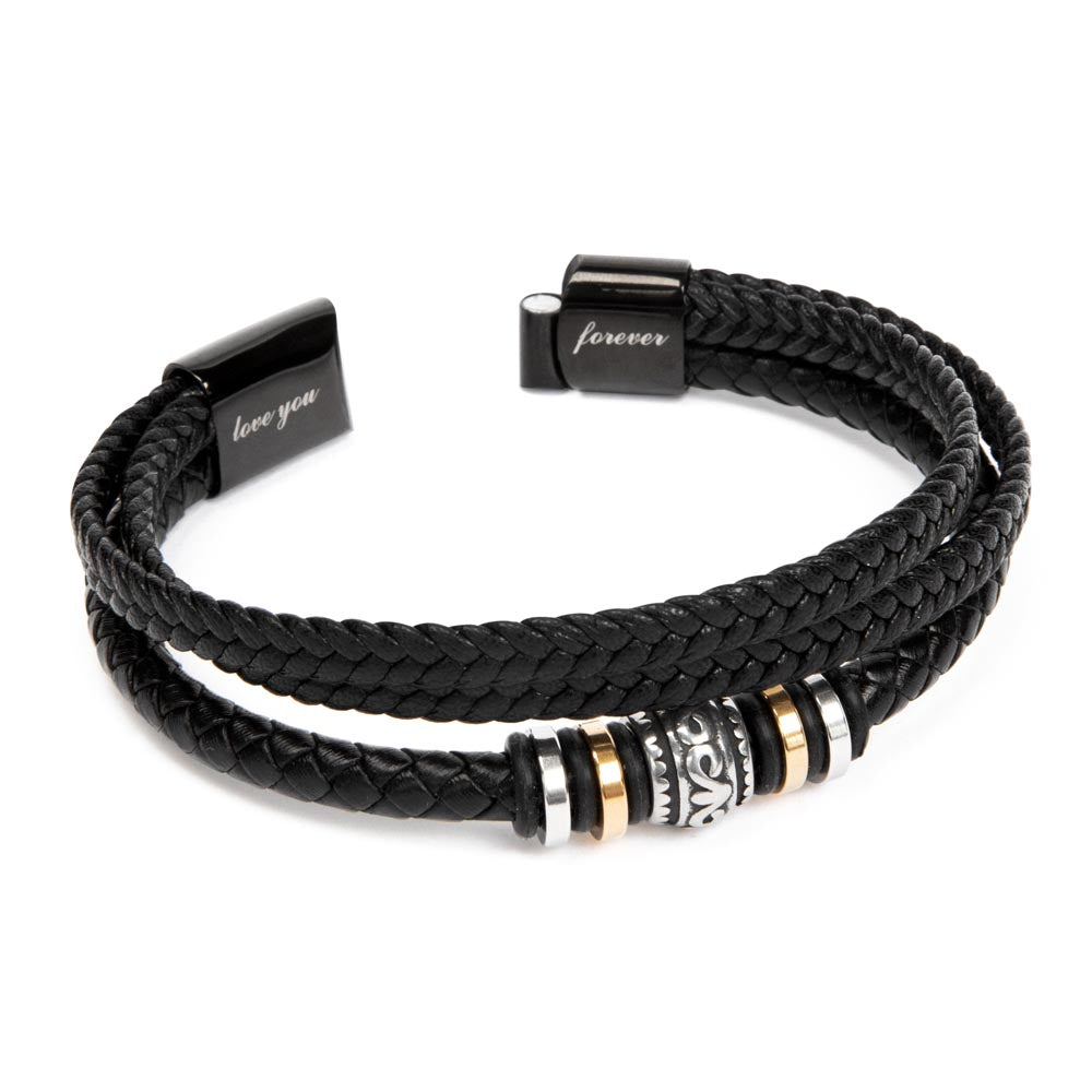 Love You Forever - Stainless Steel Vegan Leather Braided Band with Magnetic Clasp Men's Bracelet