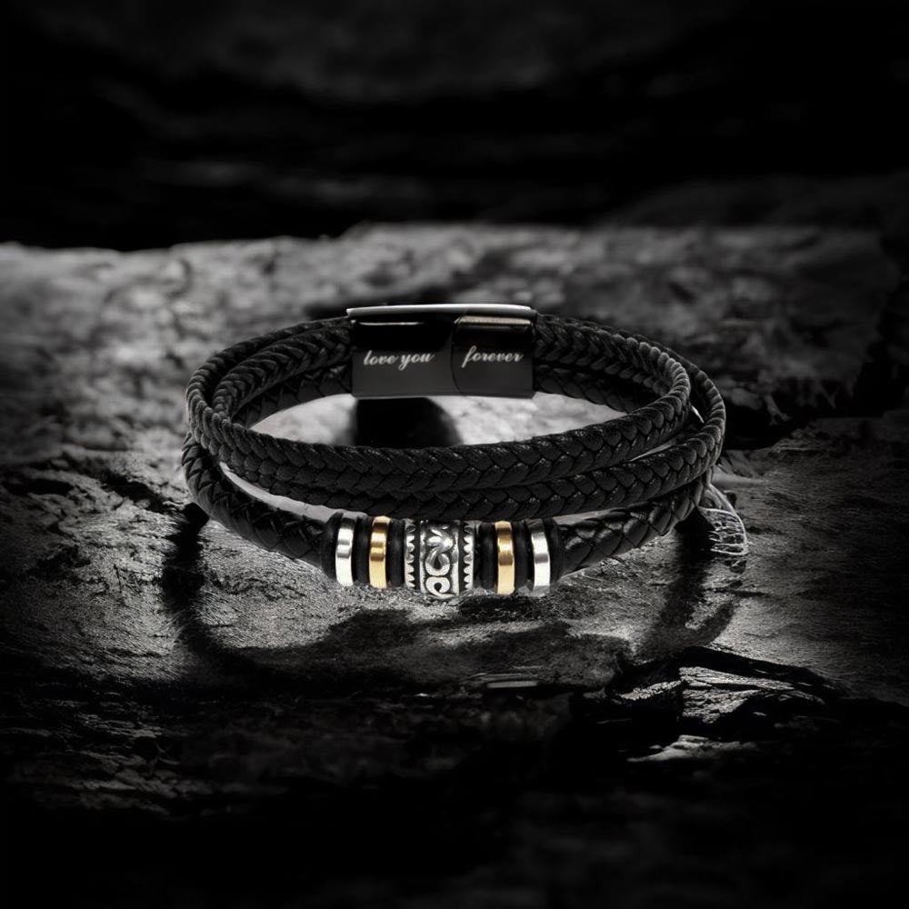 Love You Forever - Stainless Steel Vegan Leather Braided Band with Magnetic Clasp Men's Bracelet