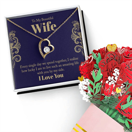 Heart Pendent Necklace + Bouquet + Message Wife