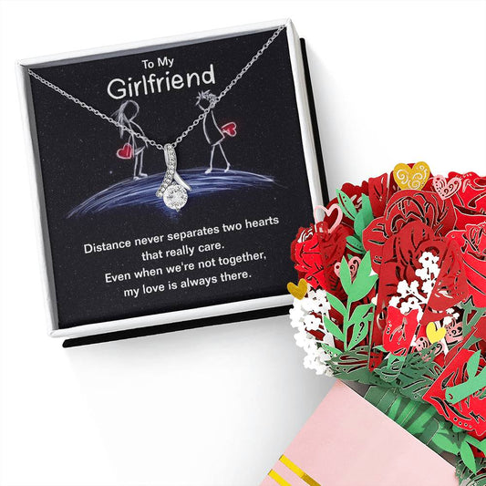 Crystal Necklace & Bouquet Gift Girlfriend with Message Card