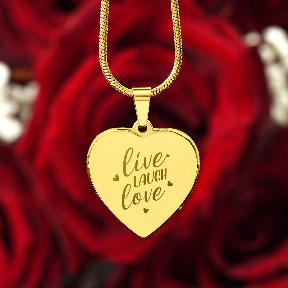 Live Laugh Love Engraved Heart Necklace