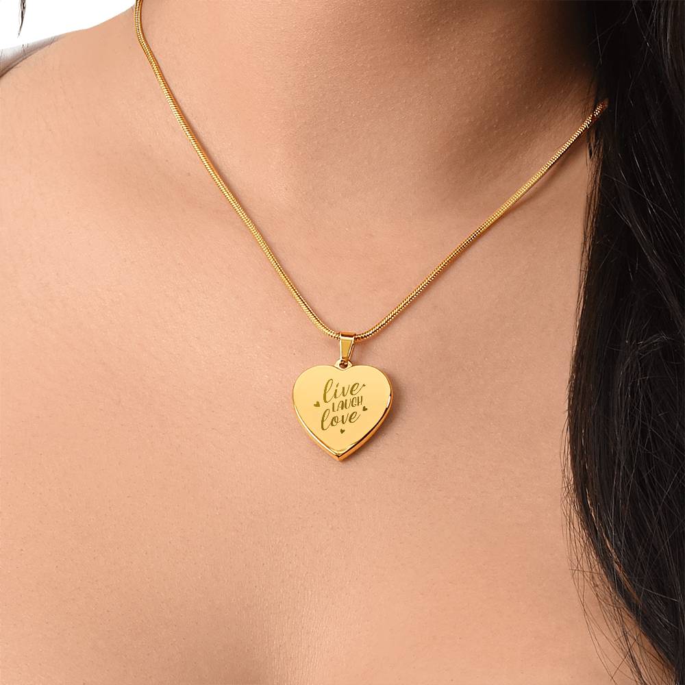 Live Laugh Love Engraved Heart Necklace