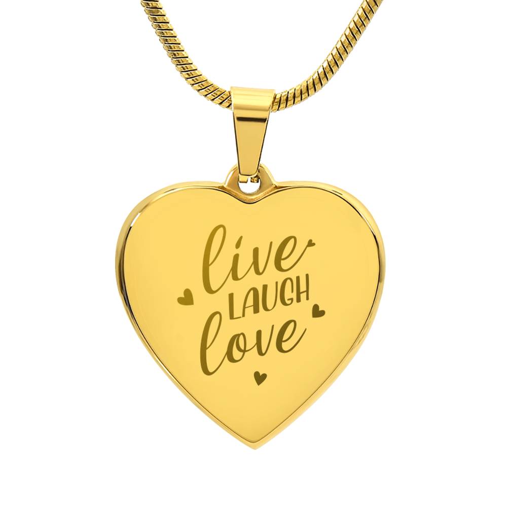 Live Laugh Love Engraved Heart Necklace